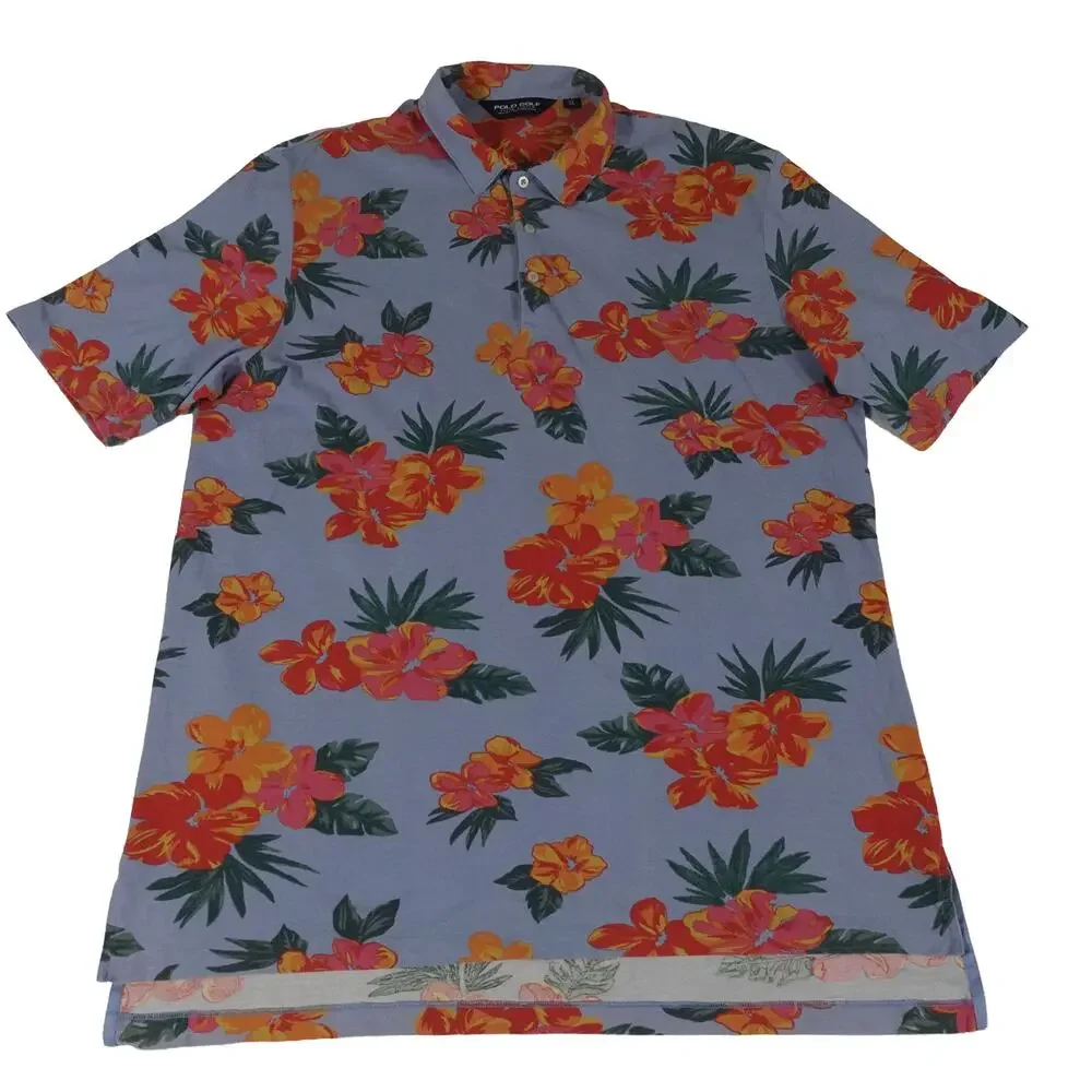 Ralph Lauren Vintage Floral Hawaiian Pima Cotton Golf Polo Shirt Men's XL